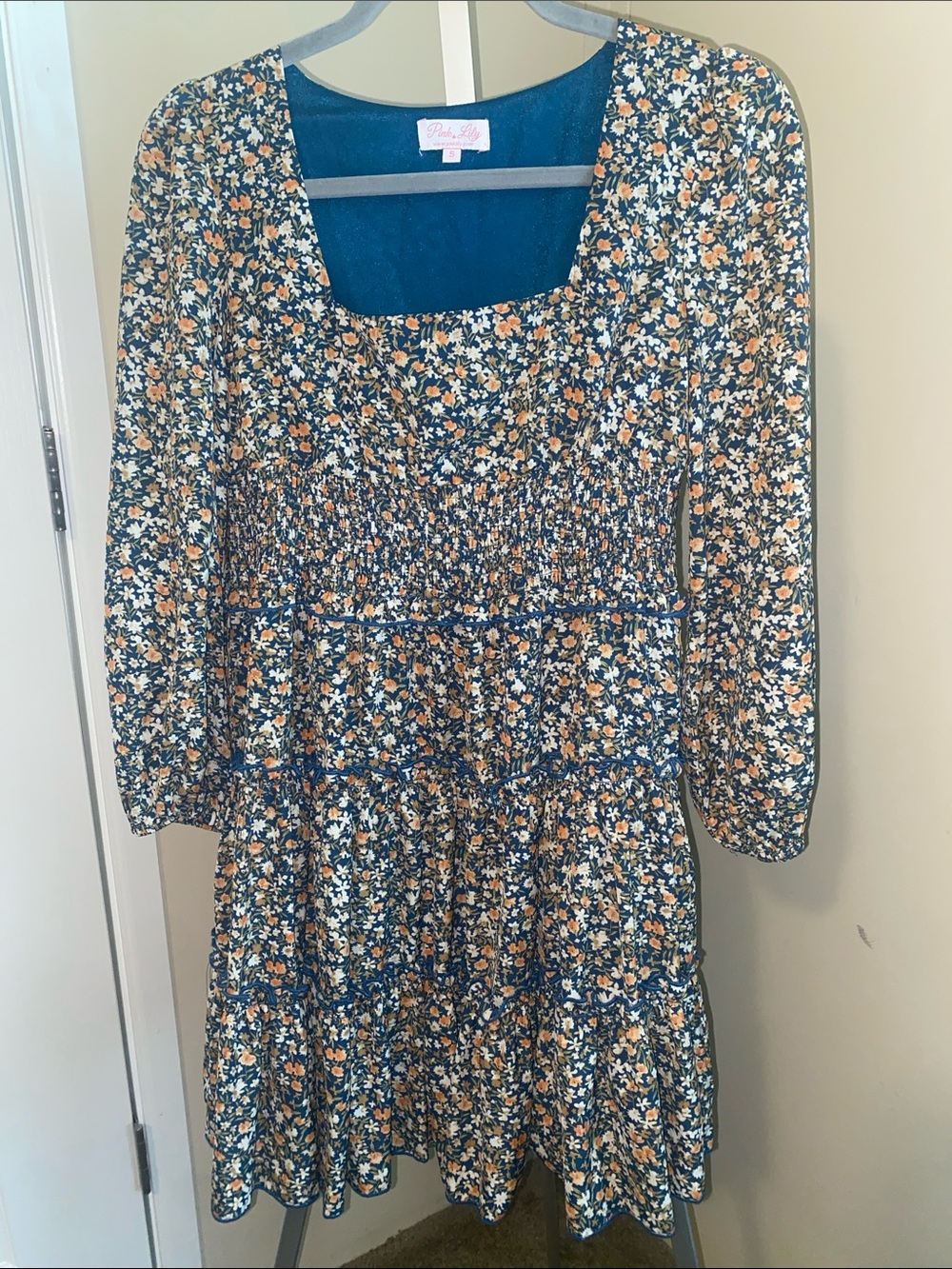 Pink Lily Navy Floral Midi Dress with Colorful Floral Accents
